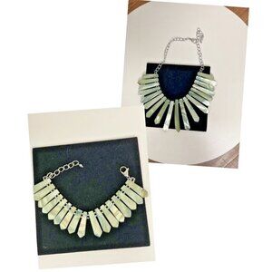 Stately Steel Stainless Steel Mother of Pearl Starburst Necklace & Bracelet Set